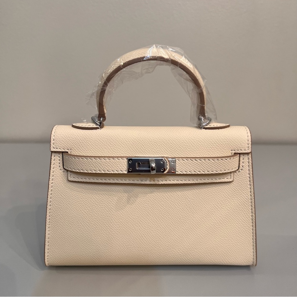 19cm Epsom Leather mini handbag with shoulder strap, Silver hardware